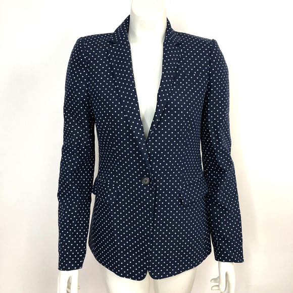 J.Crew REGENT Blazer 4 100% Linen Polka Dot Button Business Blazer Jacket blue - Picture 1 of 16